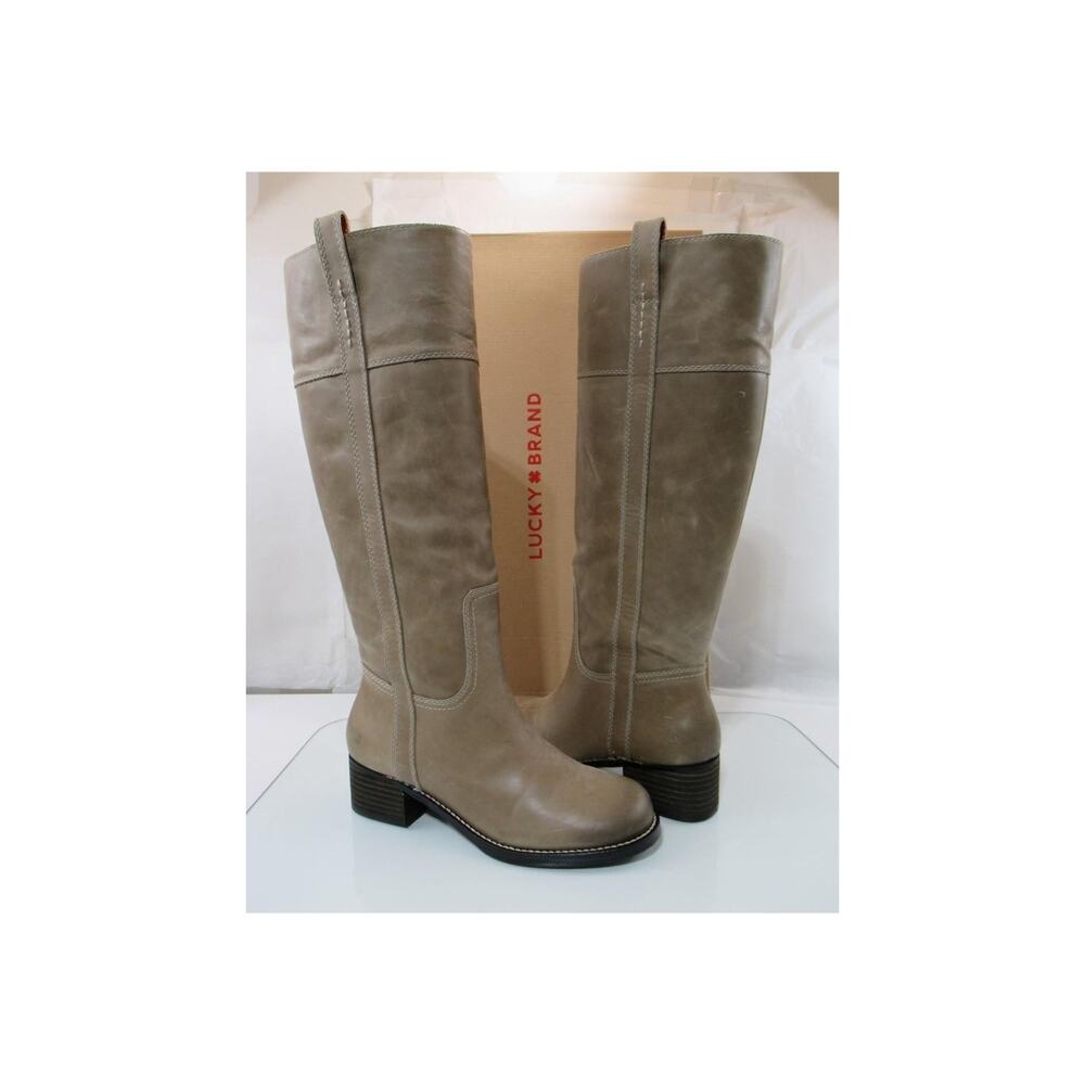 Lucky Brand Hybiscus Size 8.5 Knee High Pull On Riding Boots Silver Cloud Grey